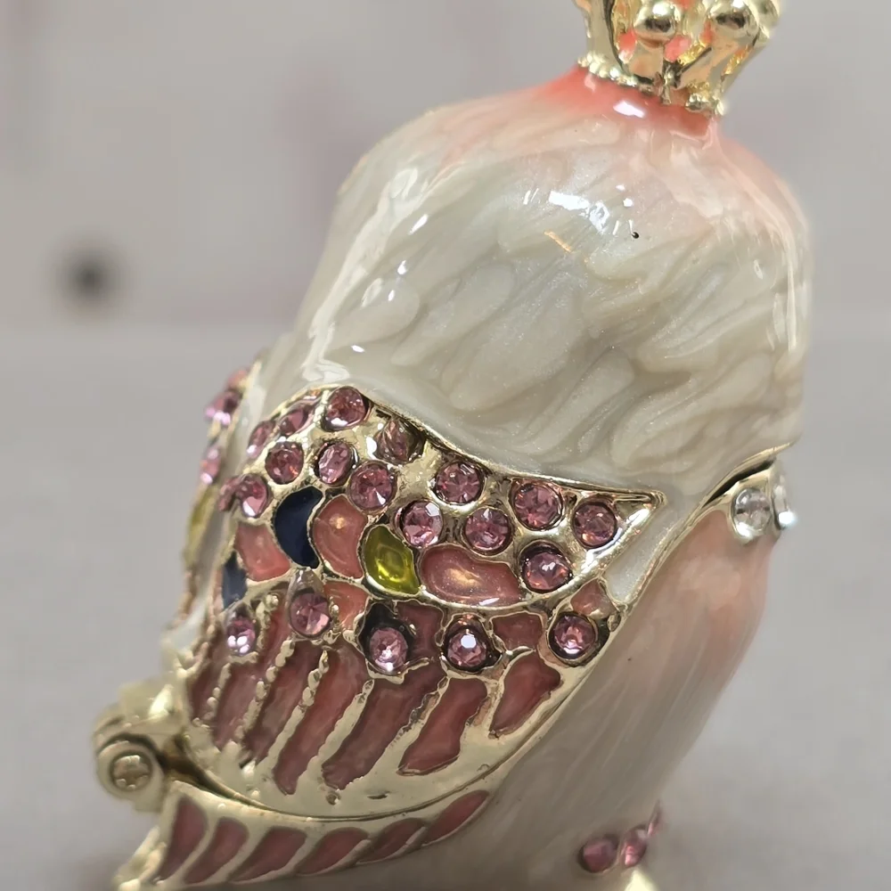 Enameled Colorful Crystal Owl Mini Trinket Box